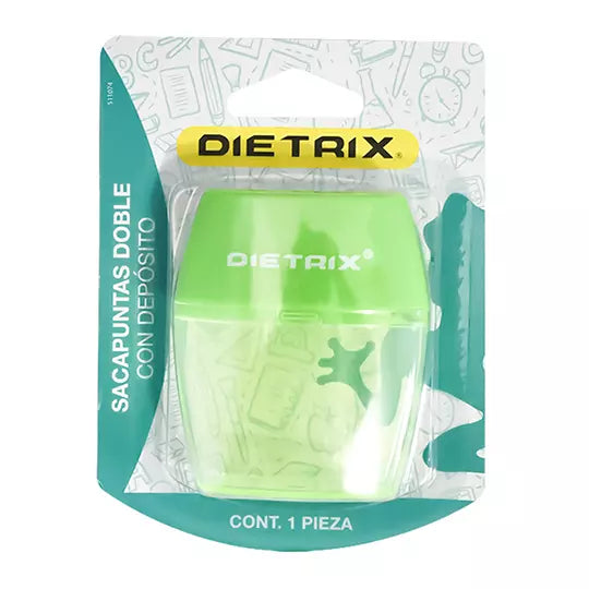 Sacapuntas de plástico DIETRIX de 2 orificios con depósito BLISTER de 1 Pza