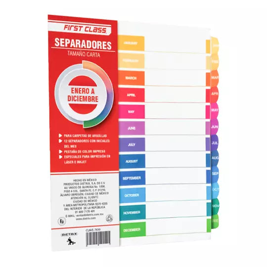 Separadores Dietrix tamaño carta de enero a diciembre pestañas de color