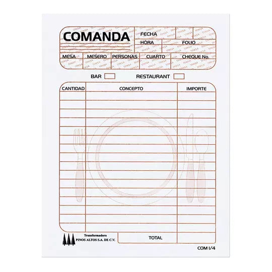 Comanda Pinos Altos de 1/4 carta blístercon 3 blocks