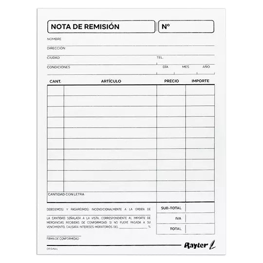 Remisión Rayter 1/4 duplicado blíster con 6, color blanco, 22 juegos