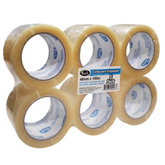 Cinta de Empaque Tuk Transparente de 48mm x 100m - Paquete con 6 piezas
