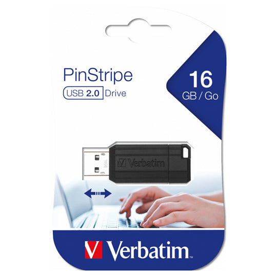 Memoria Flash USB VERBATIM PinStripe de 16 GB – Negro