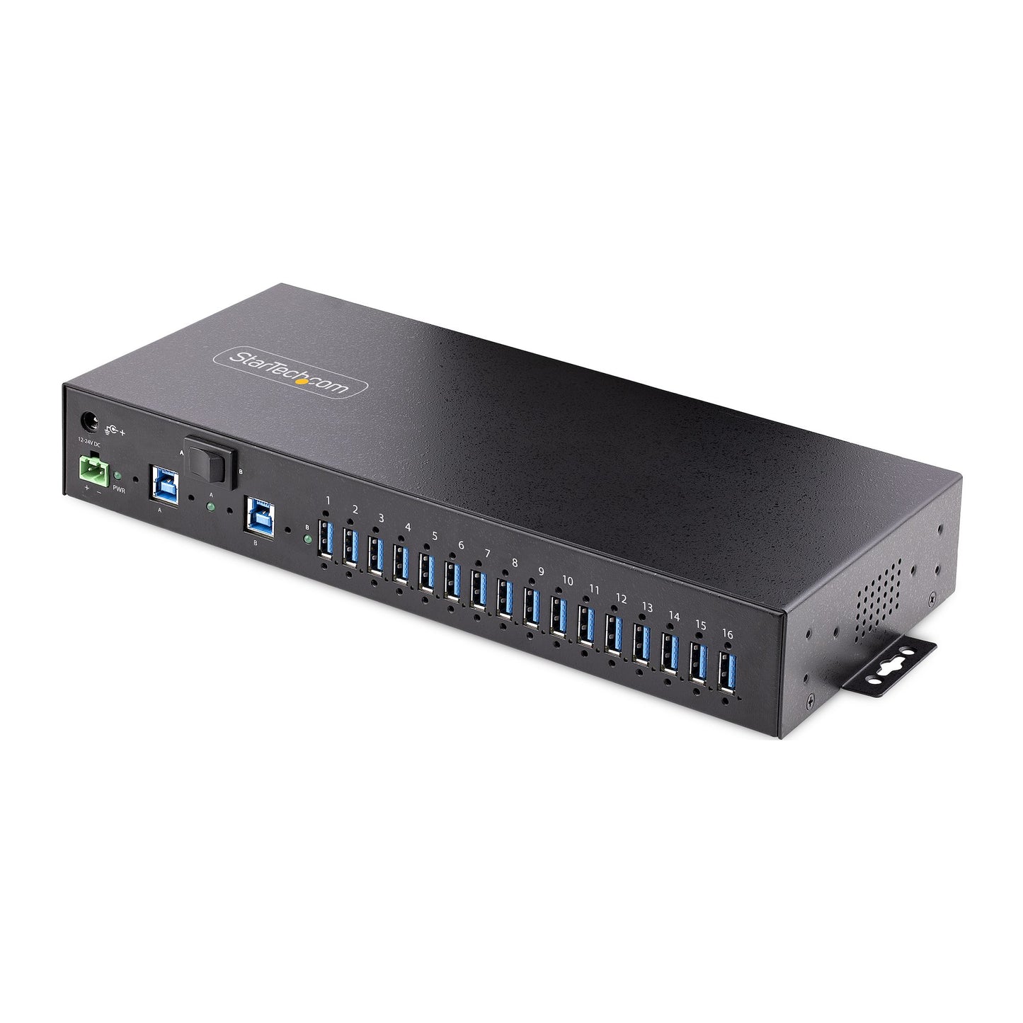 Hub USB 3.0 STARTECH 16 Puertos Industrial - Montaje en Rack/Superficie/DIN - Carga Compartida 120W, color negro