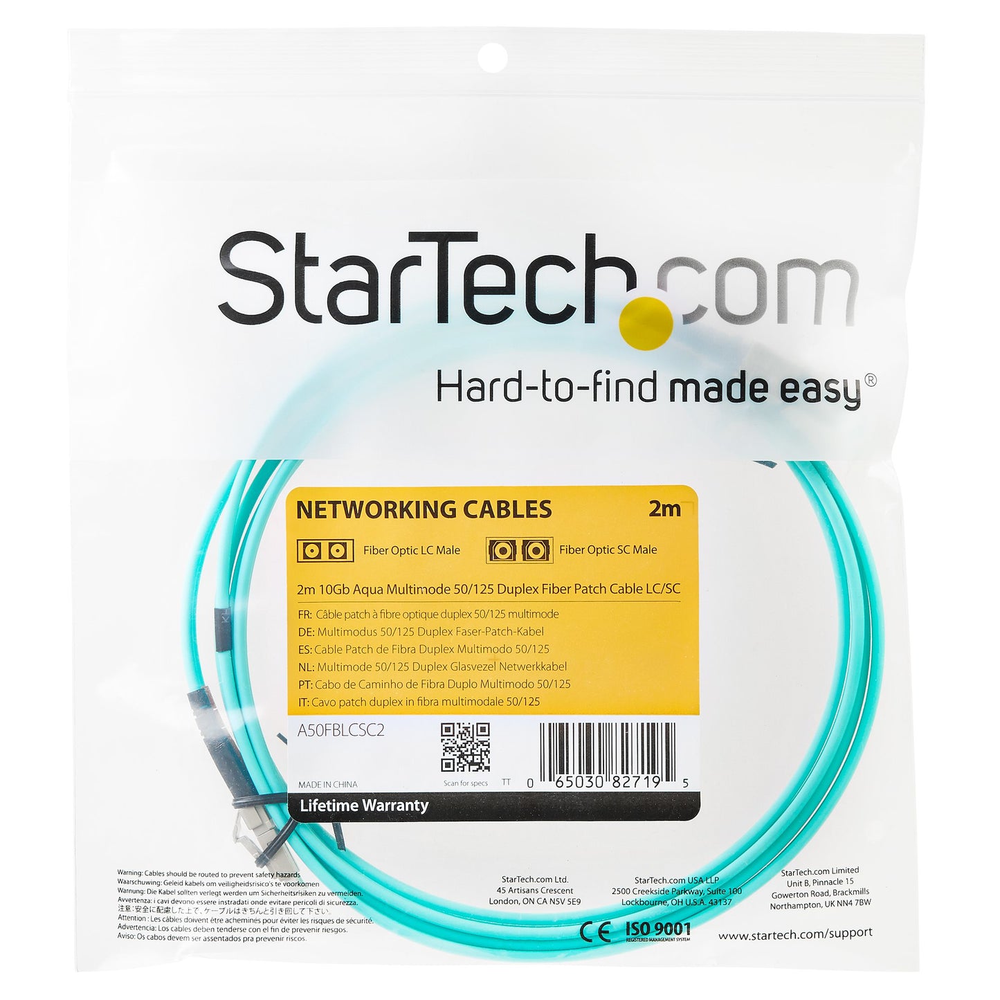 Cable Fibra Óptica Multimodo Dúplex StarTech.com A50FBLCLC2, LC Macho - LC Macho, 2 Metros, Turquesa