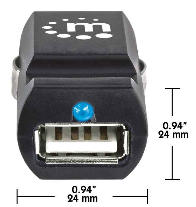 Manhattan Cargador USB PopCharge para Automóvil, USB 2.0, Negro
