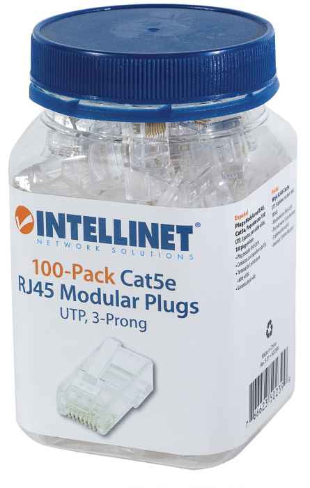 Intellinet Plug RJ45 CAT 5e UTP Sólido 100 Pzas, Intellinet Plug RJ45, CAT 5e, UTP Sólido 100 Pzas