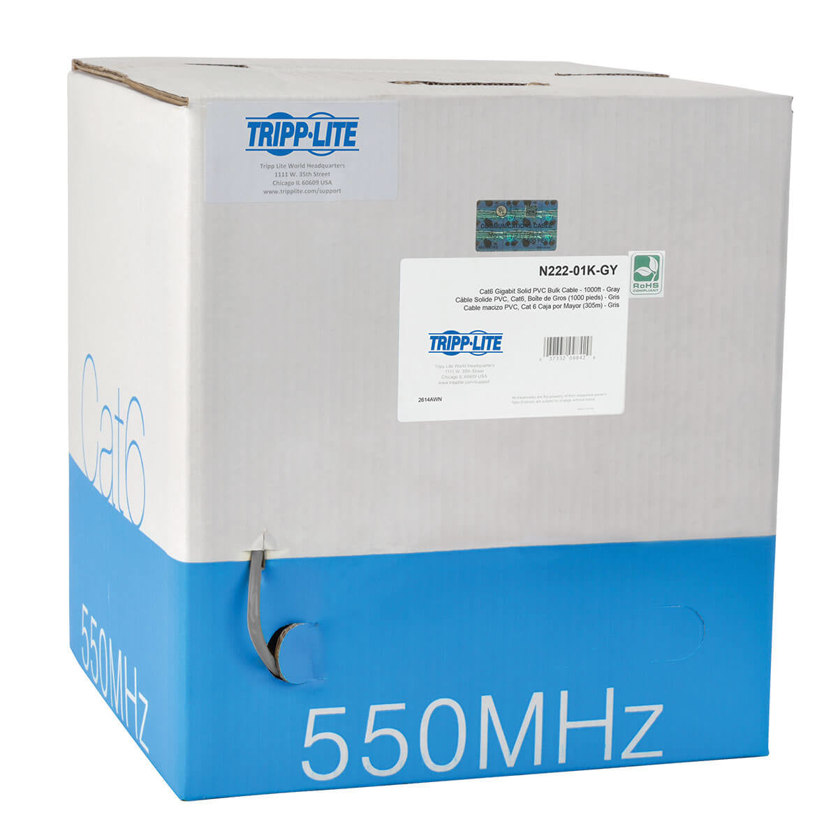 Cable Tripp Lite N222-01K-GY, Cat6 Gigabit Sólido, 304.8m, Gris