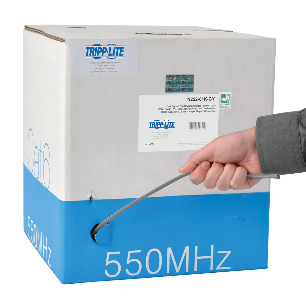 Cable Tripp Lite N222-01K-GY, Cat6 Gigabit Sólido, 304.8m, Gris
