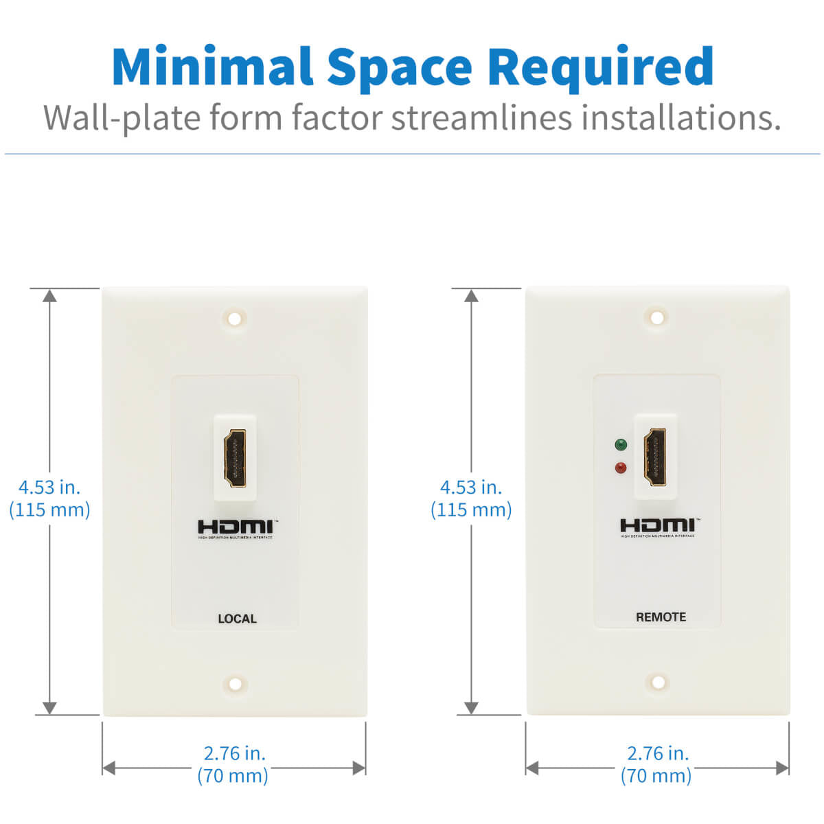Eaton Tripp Lite Series Juego de Placa de Pared Extensora HDMI sobre Cat5 y Cat6, doble con Transmisor y Receptor.