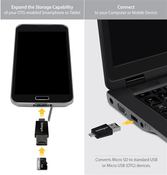 STARTECH CONSIG LECTOR TARJETA ADAPTADOR MICRO EXT SD A MICROUSB OTG PARA ANDROID