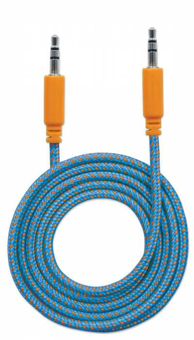 INTRACOM CABLE ESTEREO A IPOD M-M 1.0M CABL TEXTIL AZUL/NARANJA 1.0M BLISTER