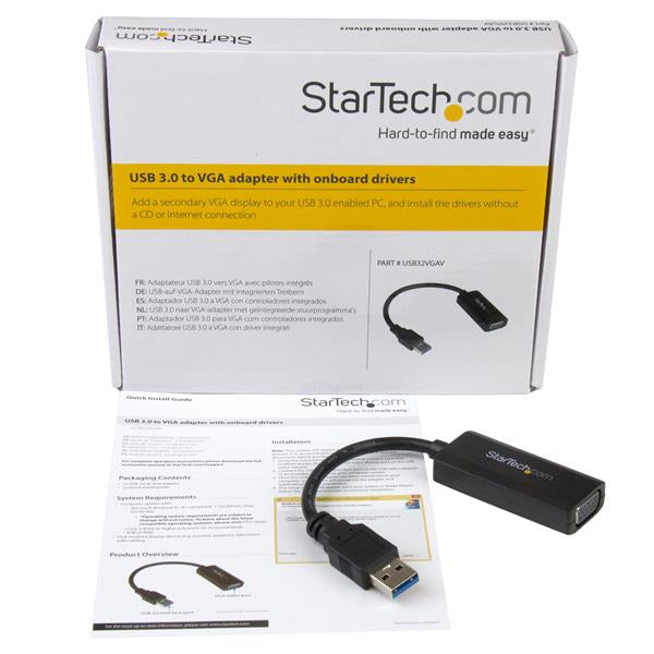 StarTech.com Adaptador de Video Convertidor USB 3.0 a VGA con Controladores Incorporados - 1920x1200 - USB 3.0 - 1 x VGA - 1920 x 1200 Supported