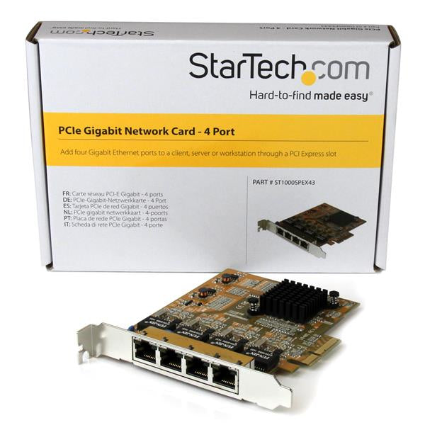 StarTech Tarjeta de Red PCI Express Ethernet Gigabit con 4 Puertos RJ45, 4 PCI Express, 250MB/s Data Transfer Rate, Realtek RTL8111G