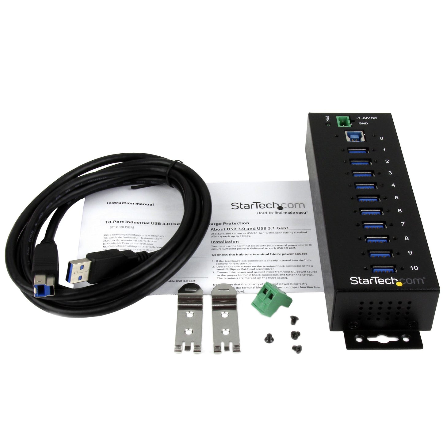 STARTECH CONSIG CONCENTRADOR INDUSTRIAL USB PERP 3 PUERTOS DE 10PUERTOS HUB ESD