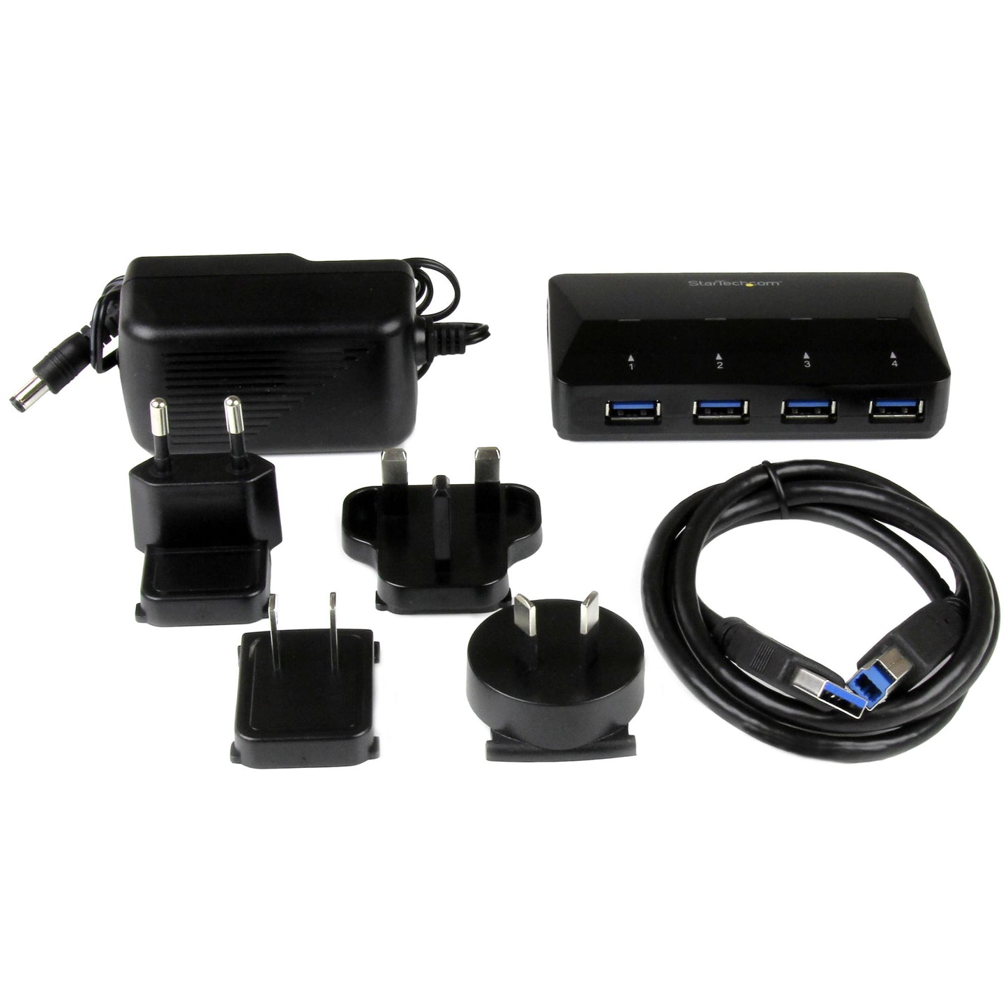 Concentrador USB 3.0 STARTECH de 4 Puertos - 5Gbps - Hub con Puertos de Carga y Sincronización - 1 Puerto de 2.4A,color negro