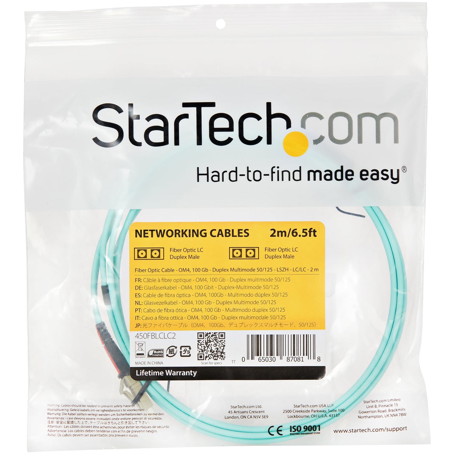 STARTECH CONSIG CABLE 2M FIBRA DUPLEX MULTI LC CABL OM4 100GB 50/125 LSZH AGUAMARINA