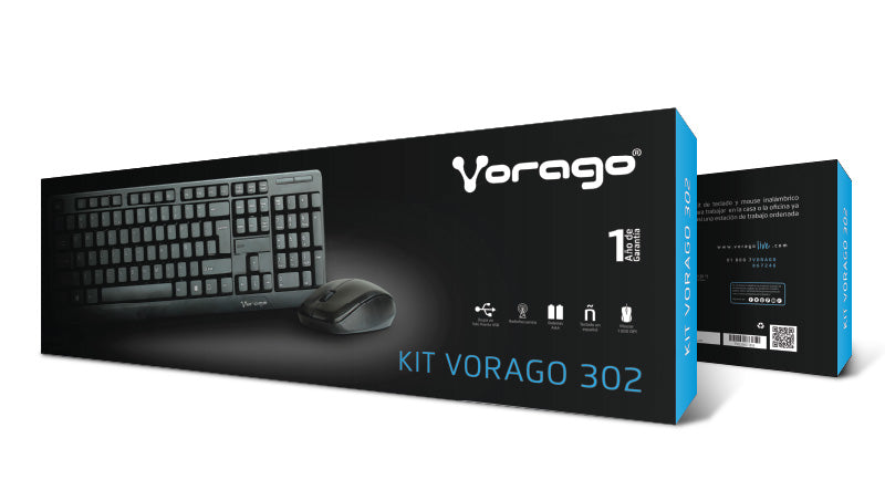 AC-395896-1 Kit de Teclado y Mouse Vorago KM-302, Inalámbrico, USB, Negro (Español)