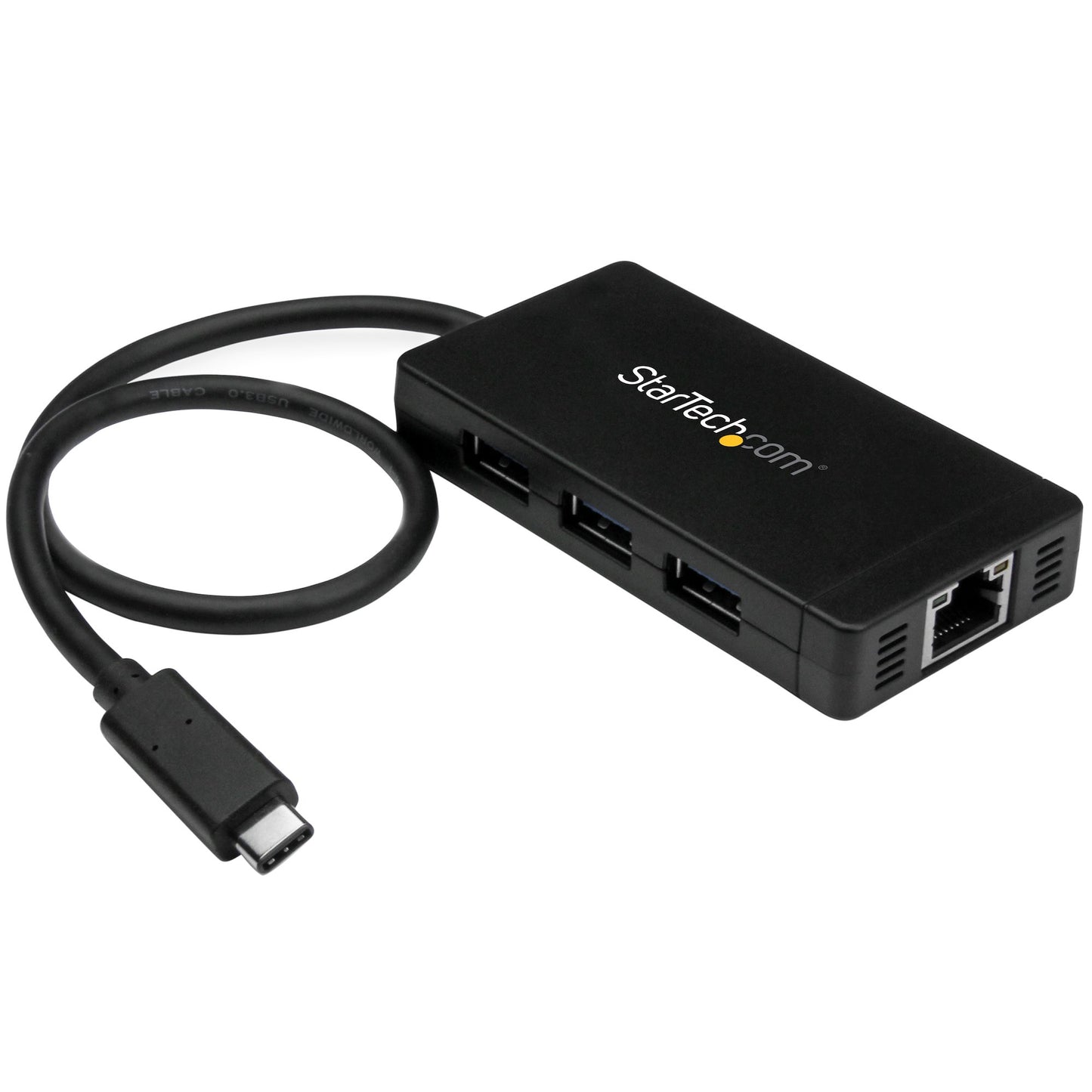 Concentrador USB 3.0 STARTECH de 3 Puertos con USB-C y Ethernet Gigabit - 5Gbps - Hub con Adaptador de Alimentación - 3 puertos USB, color negro