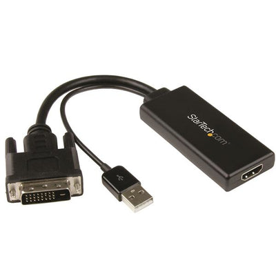 Adaptador de Vídeo DVI a HDMI con Alimentación USB y Audio, 1080p, Convertidor DVI-D, Negro