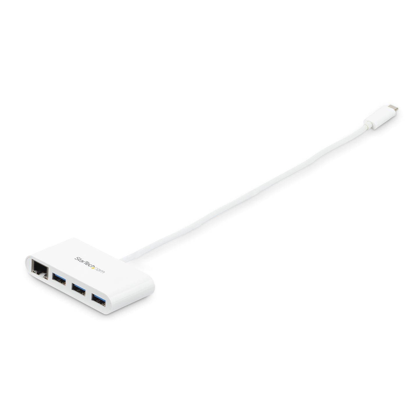 Concentrador USB 3.0 STARTECH, de 3 Puertos con USB-C y Ethernet Gigabit, y 1 puerto de red, color blanco