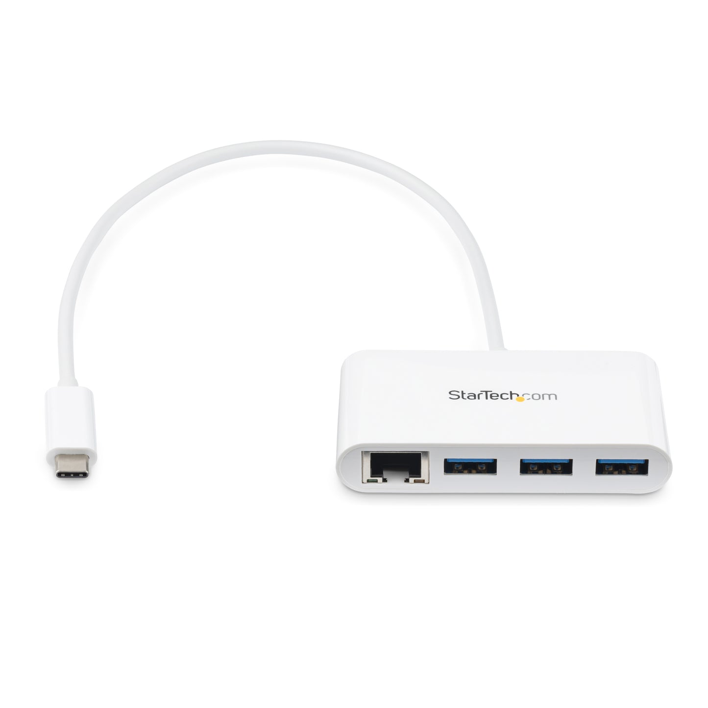 Concentrador USB 3.0 STARTECH, de 3 Puertos con USB-C y Ethernet Gigabit, y 1 puerto de red, color blanco