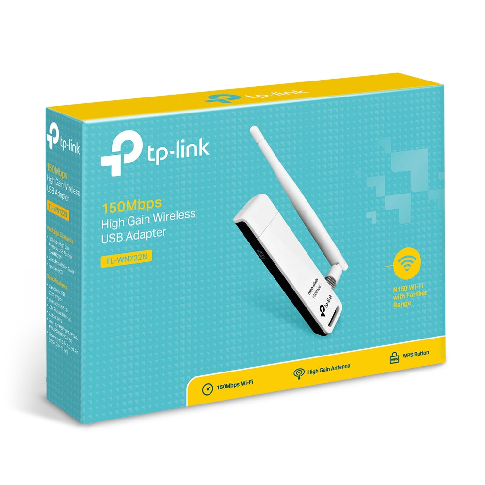 Adaptador de Red TP-Link USB TL-WN722N, Inalámbrico, 2.4 - 2.4835 GHz, con Antena de 4dBi