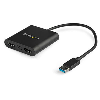 Adaptador de Video Externo USB 3.0 a 2 Puertos HDMI 4K para 2 Pantallas, 3840 x 2160 Supported, Negro