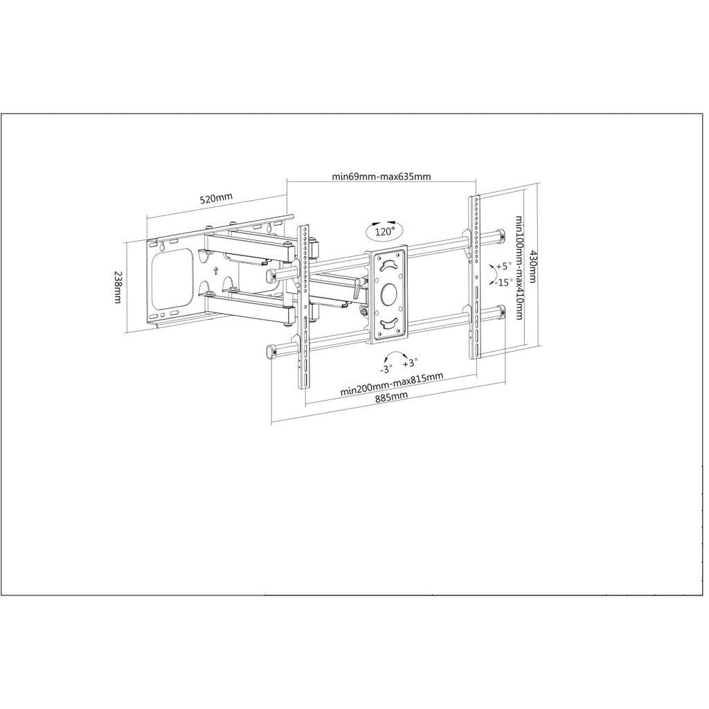 Soporte de pared para pantallas de 37" a 90" con movimiento articulado ajustable para girar, inclinar, o nivelar de color negro