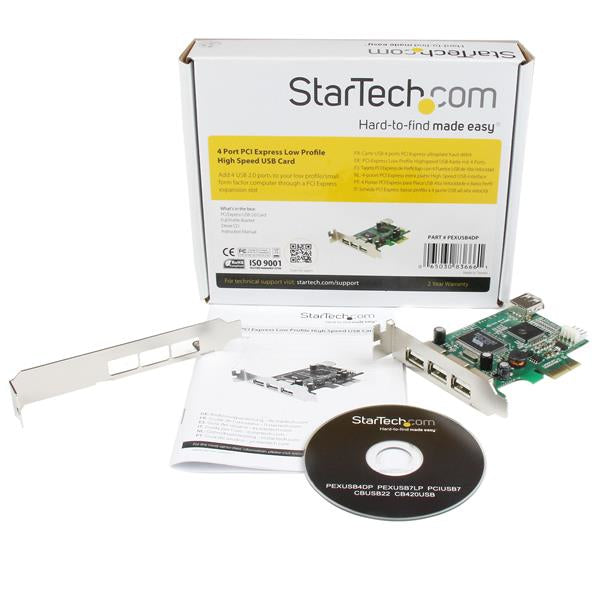 Adaptador tarjeta PCI Express STARTECH Perfil Bajo USB 2.0 Alta Velocidad - 3 Externos y 1 Interno - 4 puertos USB
