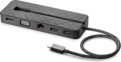 HP Mini Docking Station USB C, 2x USB 2.0, 1x HDMI/VGA/RJ45, Negro