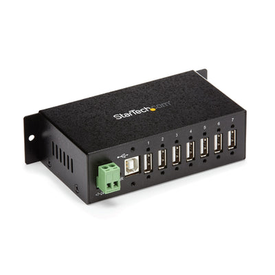 Adaptador Concentrador HUB STARTECH USB 2.0 de 7 Puertos Reforzado Industrial con Alimentación