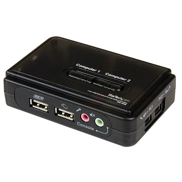 StarTech Juego de Conmutador Switch KVM de 2 puertos con todo incluido, USB, Audio y Video VGA, 2 Computadores, VGA, 2048 x 1536