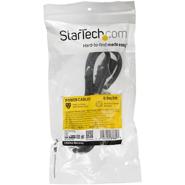 STARTECH CONSIG CABLE DE 0.9M DE ALIMENTACION CABL ACODADO NEMA 5-15P A C13 DE PC