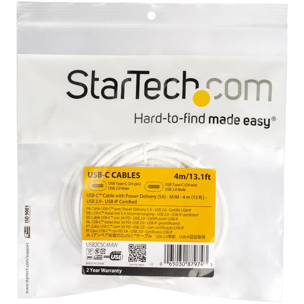 STARTECH CONSIG CABLE DE 4M USB-C A USB TIPO C ADAP CON PD 5A USB 2.0 BLANCO