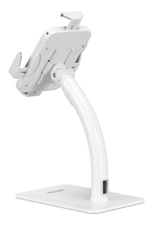 Soporte para tableta de escritorio 7.9 a 11" Manhattan, Soporta 1kg, De escritorio, Acero, Plástico, Blanco, Rotación 360°, Antirrobo