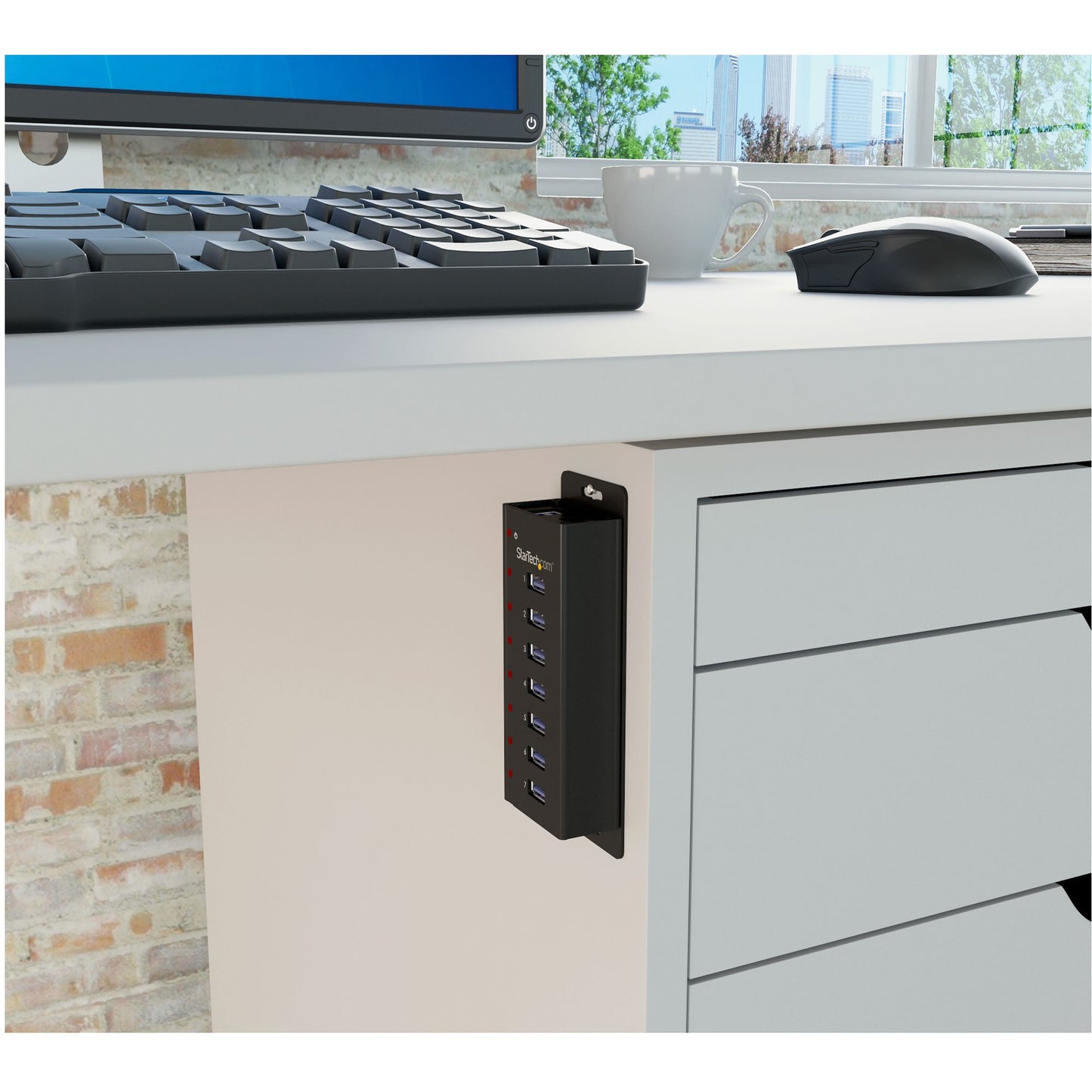 Concentrador USB 3.0 STARTECH de 7 Puertos con Gabinete de Metal - 5Gbps - Hub de Escritorio o Montaje en Pared.