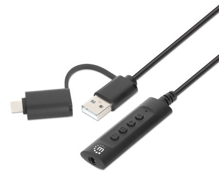 Adaptador de auricular Manhattan IC INTRACOM para Auriculares, Computador, Tablet PC, Portátil, Smartphone, MacBook, iPad - Plástico, Cobre - Negro