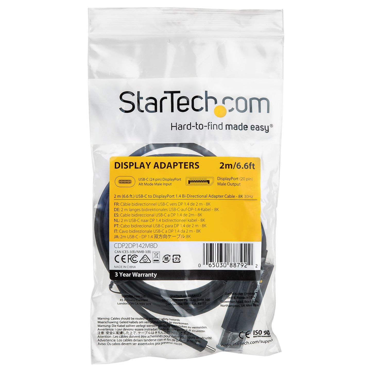 STARTECH CONSIG CABLE CONVERTIDOR USB-C A DISP CABL LAYPORT - 2M - BIDIRECCIONAL - 8K