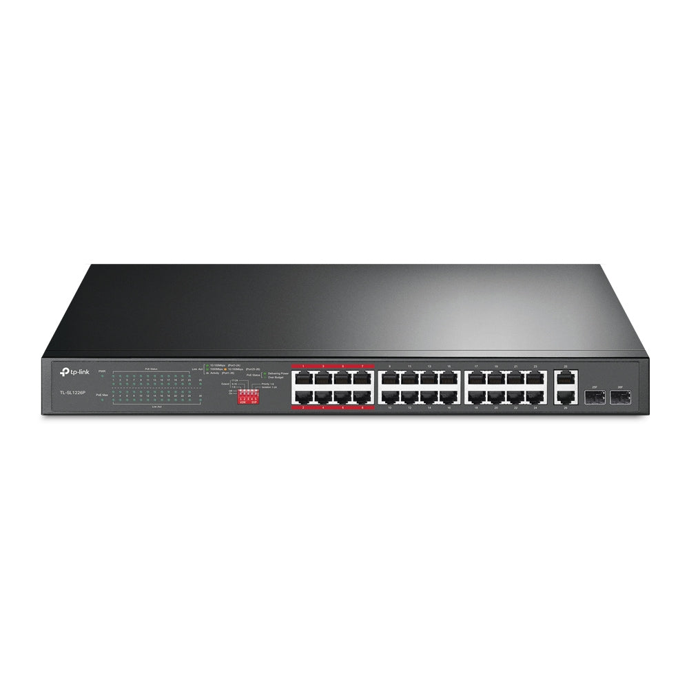 TP-LINK SWITCH 24 PUERTOS 10 100MBPS PERP 2 PORT GIGABIT POE NO GESTIONAB