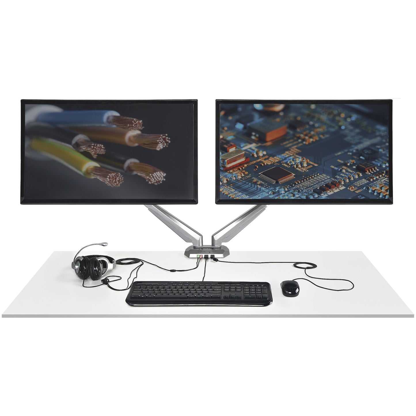 Soporte de Escritorio con brazos para 2 Monitores de 32" y Altura ajustable