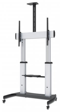 Soporte de TV tipo carro con altura ajustable, de 60" a 100" color Plateado y negro