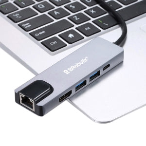 BRobotix Docking Station 5 en 1 USB C, 2x USB 3.0, 1x HDMI, 1x RJ-45, 1x USB C, Plata