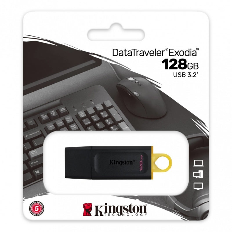 Memoria USB de 128gb color Negro/Amarillo.