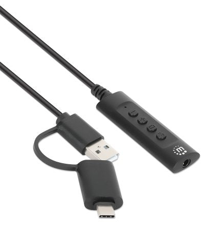 Adaptador de auricular Manhattan IC INTRACOM para Auriculares, Computador, Tablet PC, Portátil, Smartphone, MacBook, iPad - Plástico, Cobre - Negro