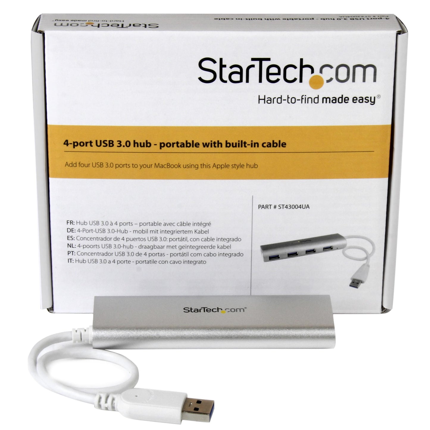 Concentrador Portátil USB 3.0 STARTECH de 4 Puertos - 5Gbps - Hub con Cable Incorporado - 4 puertos