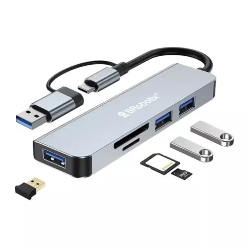 Docking 5 En 2: Conectar Dual USB A y Tipo C A USB V3.0x3, SD Y MSD BROBOTIX