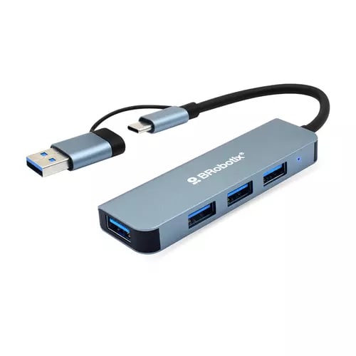 Hub USB V3.0: Conector Dual Tipo A / Tipo C A 4 Puertos Tipo A, Plata BROBOTIX