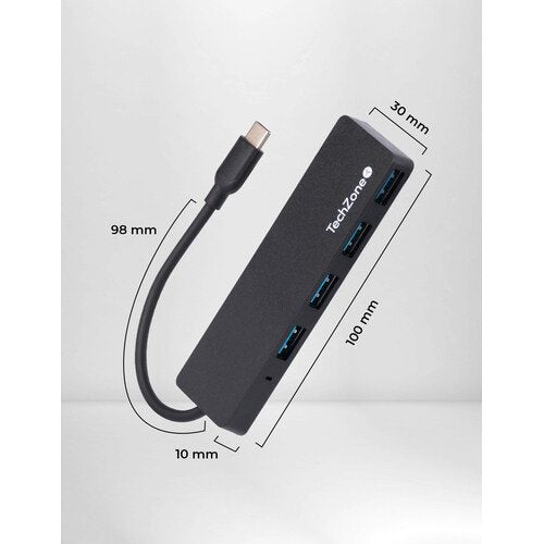 Hub TechZone 4 en 1, USB 3.0, Tipo C