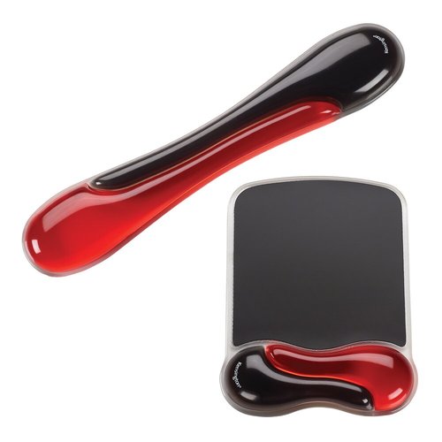 Kit Reposañmuñecas Duo Gel Kensington K50036WW | Para Teclado + Mouse | Gel con Canal de Ventilación | Resistente a Humedad | Rojo/Negro | SKU K50036WW