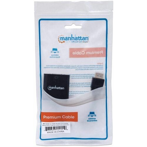 Convertidor HDMI a VGA + Audio 3.5mm Manhattan 151559 | 1080p | Activo | Para Conectar Laptop HDMI a Proyector o Monitor VGA Heredado | SKU 151559